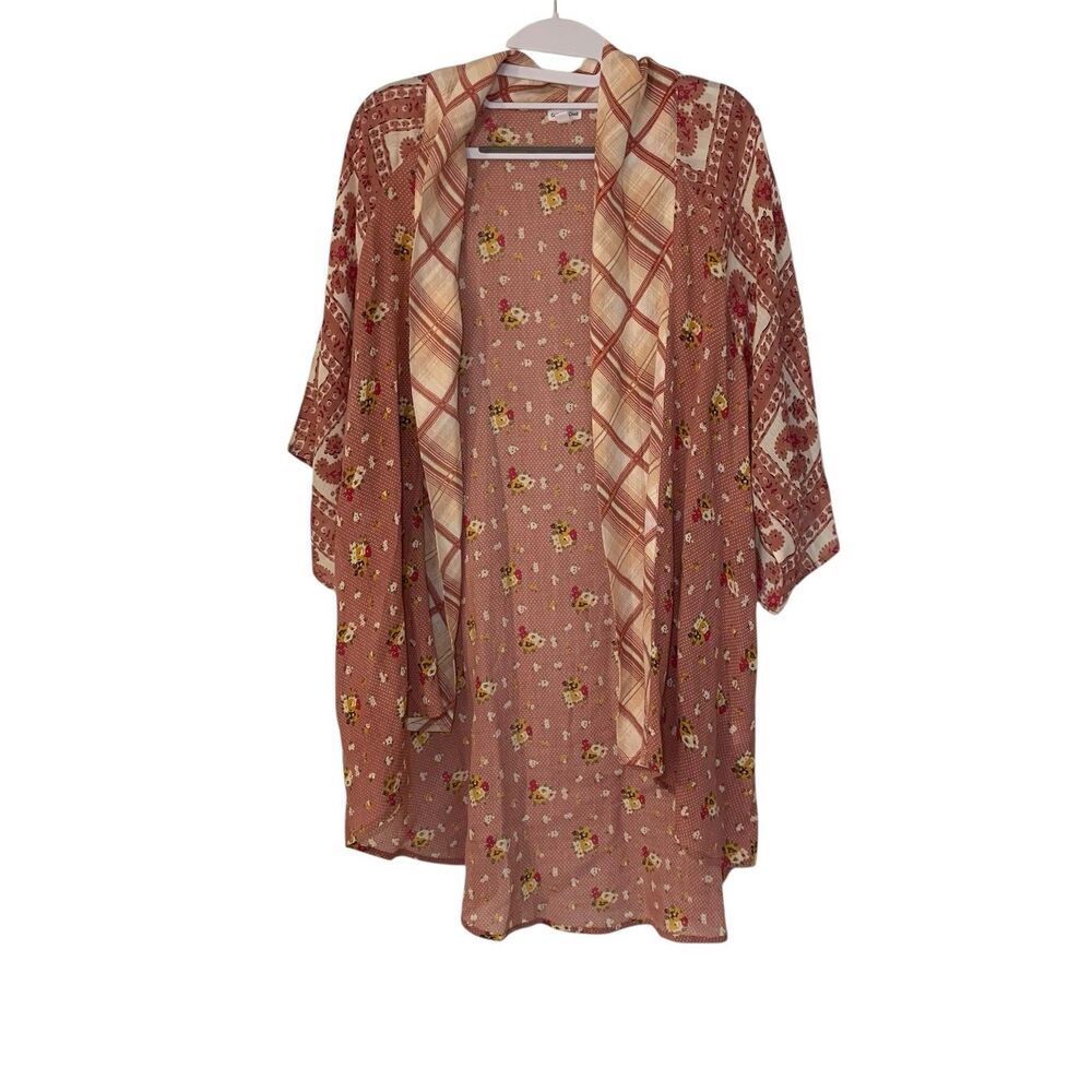 Coldwater Creek Womens Boho Floral Patchwork Flowy Open Cardigan Kimono O/S